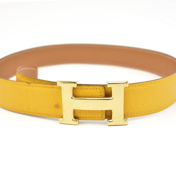 Hermes Accessories - HERMES Yellow/Brown Reversible Leather H Belt (qn)
